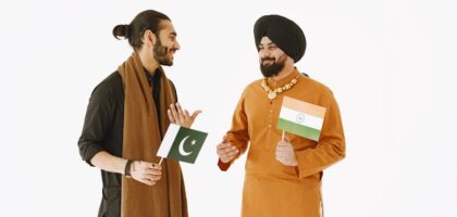 A blend of cultural symbols representing various nationalities.