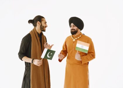 A blend of cultural symbols representing various nationalities.