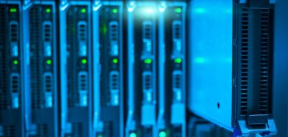 Futuristic crypto server console with glowing streams and icy mountains