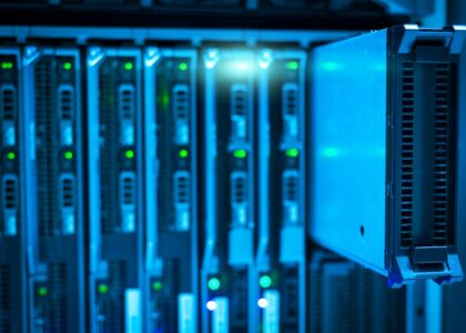 Futuristic crypto server console with glowing streams and icy mountains
