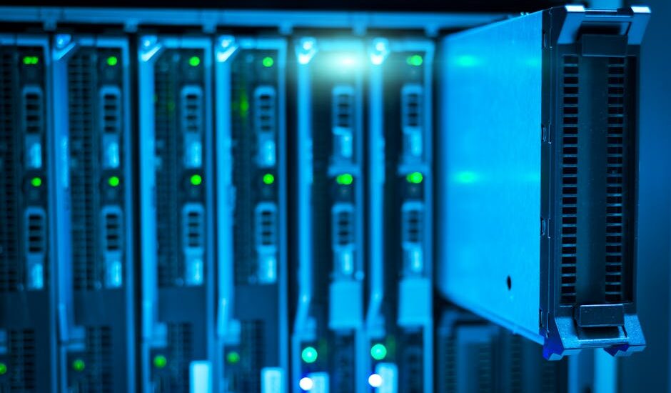 Futuristic crypto server console with glowing streams and icy mountains