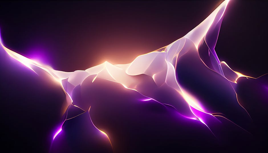 An abstract digital landscape with flowing shapes and vibrant colors.
