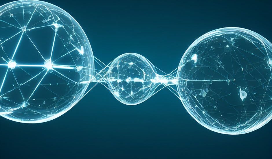 Futuristic digital landscape with interconnected nodes and glowing lines