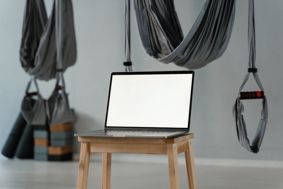 A bright workspace with fitness gear and motivational elements.