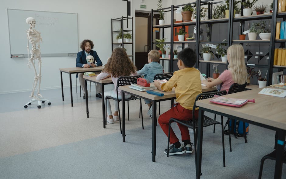 A lively classroom with students engaged in learning activities.