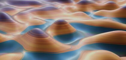 A soft abstract digital landscape with pastel colors and gentle shapes.