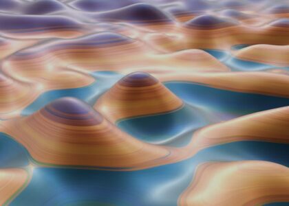 A soft abstract digital landscape with pastel colors and gentle shapes.