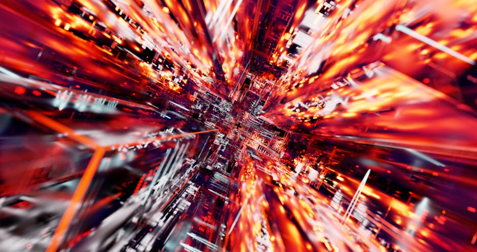 Abstract digital landscape with flowing lines and warm colors.