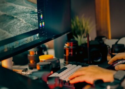 Modular interface blocks and workflow nodes arranged on a clean desk