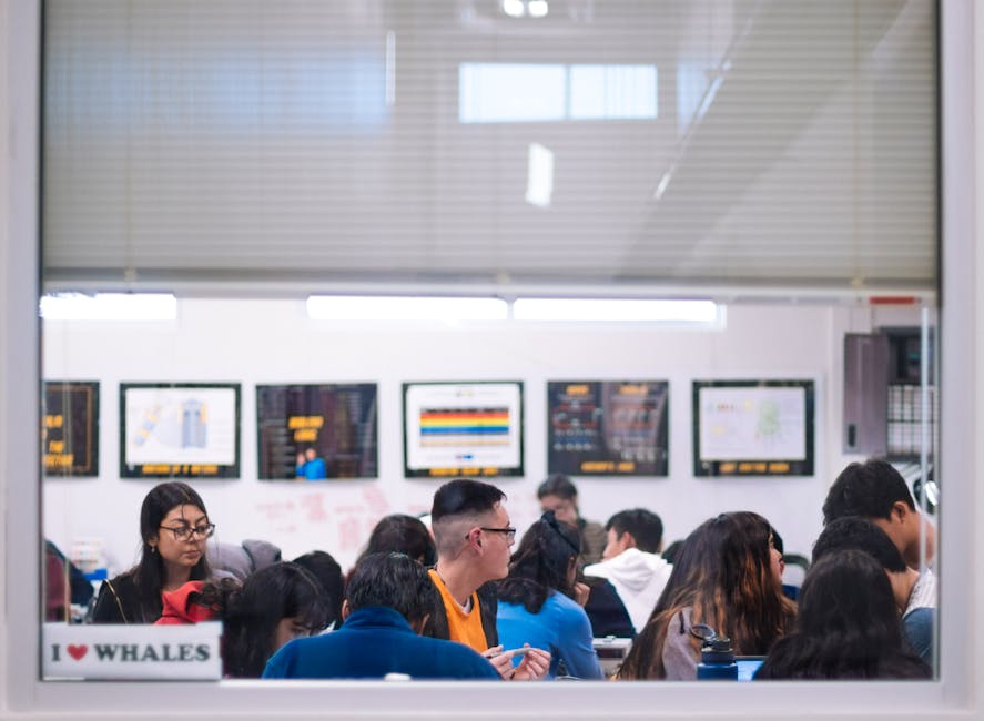 A lively classroom filled with educational materials and engaged students.