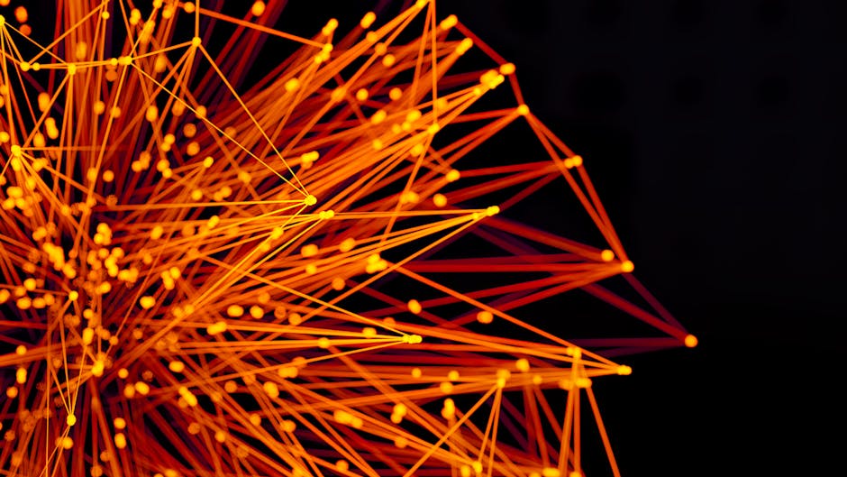 A digital landscape with glowing interconnected nodes and lines.