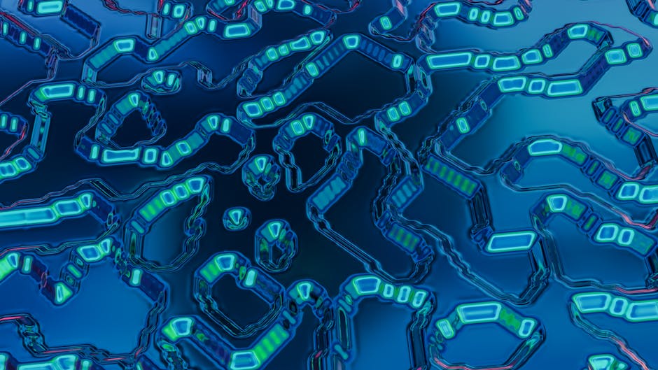 A digital landscape with icy geometric shapes and soft glowing lights.