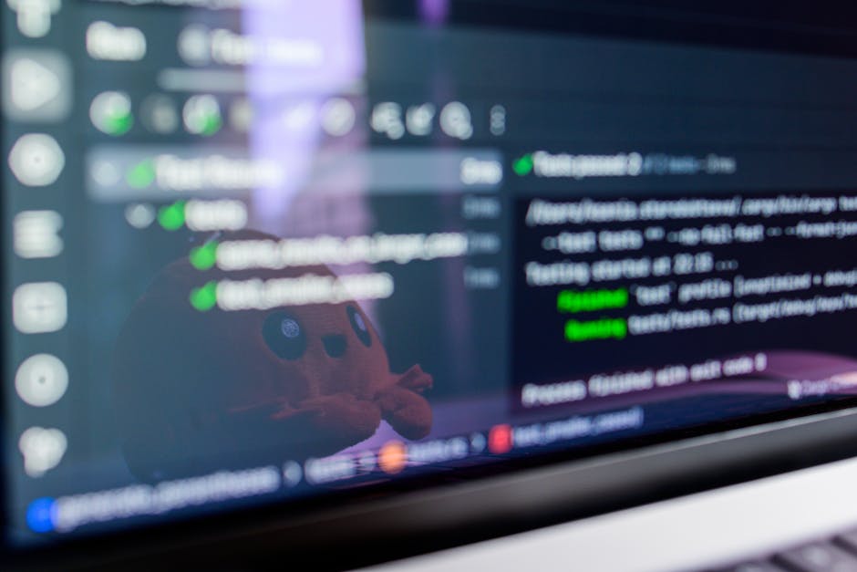 Blurred computer screen showing a search engine interface in a workspace