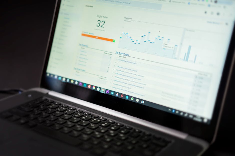 A computer screen showing analytical graphs and metrics in a modern setting.