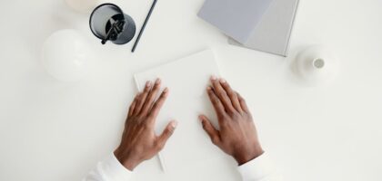 Minimal designer workspace with blank artboards and transparent asset grids