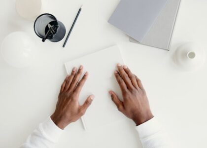 Minimal designer workspace with blank artboards and transparent asset grids